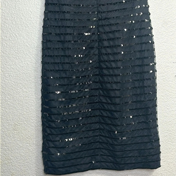 Carolina Herrera Black Sequin Sheer Stripe Cocktail Midi Dress Size 4 Formal - Picture 5 of 15